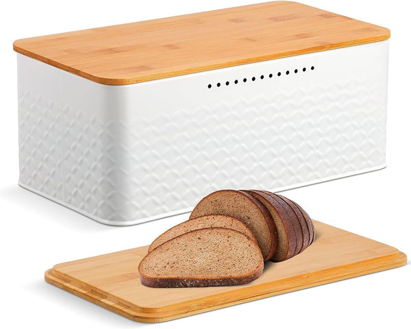 Carla Home Bread Bin With Bamboo Lid Used As Chopping Board For Kitchen Countertop Bread Bins
