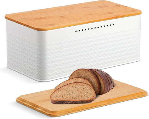 Carla Home Bread Bin With Bamboo Lid Used As Chopping Board For Kitchen Countertop Bread Bins