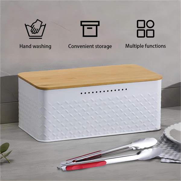 Carla Home Bread Bin With Bamboo Lid Used As Chopping Board For Kitchen Countertop Bread Bins