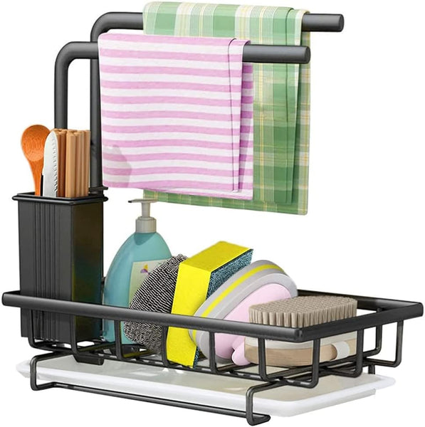 Carla Home Sink Caddy Sponge Holder With Drain Tray Brush & Dishcloth For Kitchen Sink Organisers