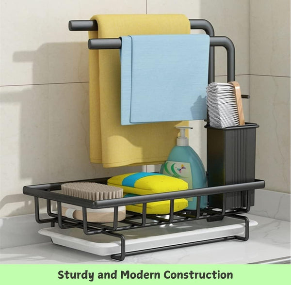 Carla Home Sink Caddy Sponge Holder With Drain Tray Brush & Dishcloth For Kitchen Sink Organisers