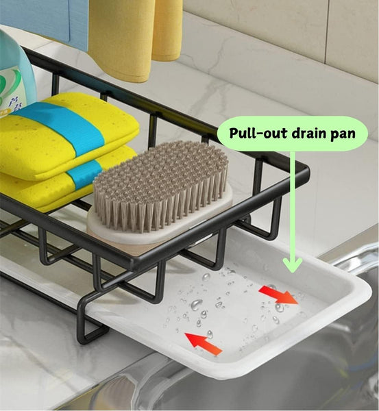 Carla Home Sink Caddy Sponge Holder With Drain Tray Brush & Dishcloth For Kitchen Sink Organisers