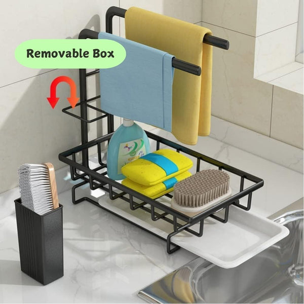 Carla Home Sink Caddy Sponge Holder With Drain Tray Brush & Dishcloth For Kitchen Sink Organisers