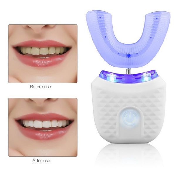 360 Degrees Automatic Electric Toothbrush Rechargeable Ultrasonic U-Type Blue Light Whitening