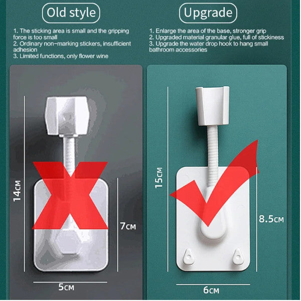 360 Degree Shower Head Holder Self Adhesive Showerhead Bracket With Two Hooks Shower Head Holders