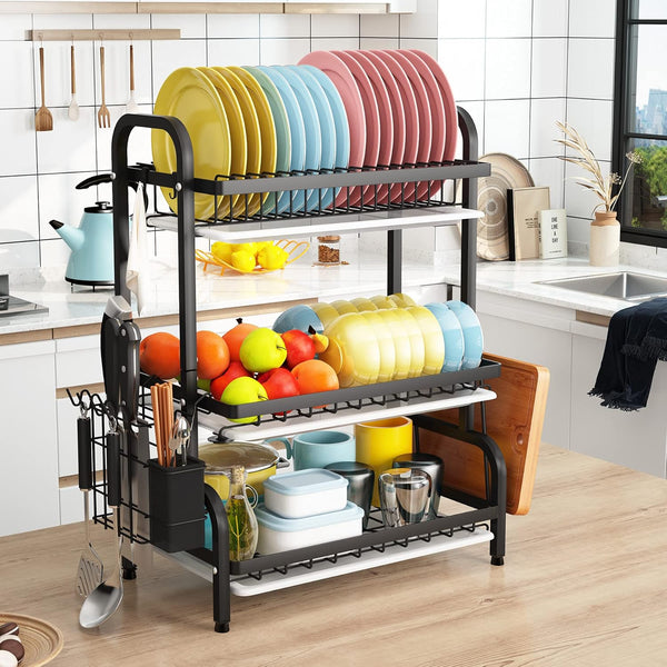 Carla Home Dish Drying Rack 3 Tier Large Capacity Kitchen Storage With Utensil And Cutting Board Holder Other Kitchen Storage