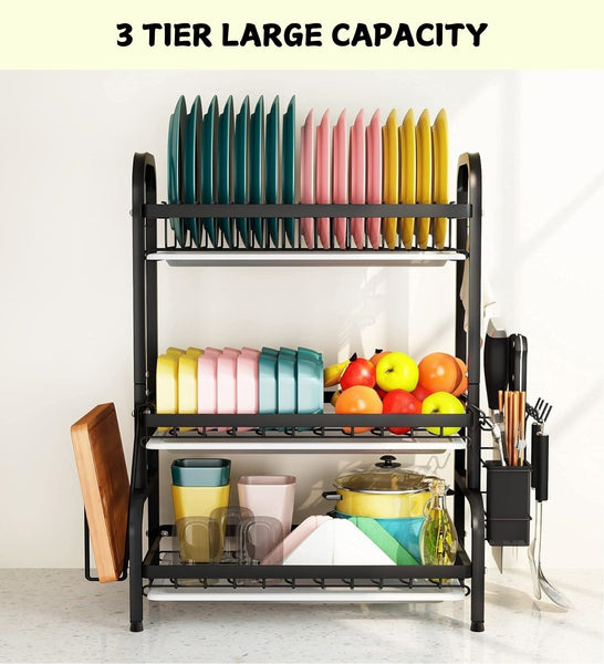 Carla Home Dish Drying Rack 3 Tier Large Capacity Kitchen Storage With Utensil And Cutting Board Holder Other Kitchen Storage