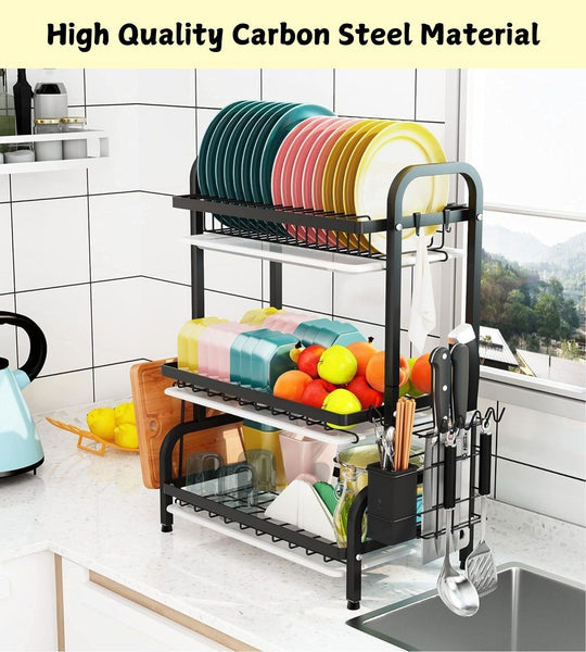 Carla Home Dish Drying Rack 3 Tier Large Capacity Kitchen Storage With Utensil And Cutting Board Holder Other Kitchen Storage