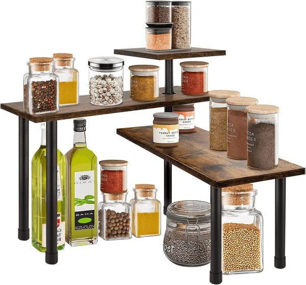 Carla Home 3 Tier Wooden Corner Shelf Kitchen Spice Rack Organiser Storage & Organisation Spice Jars & Racks