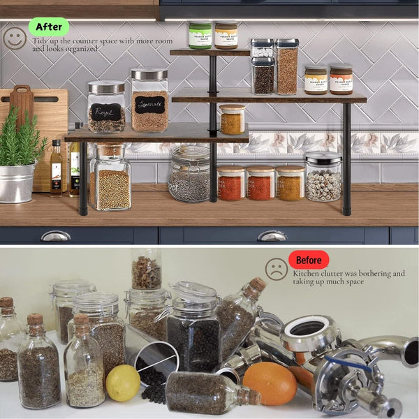 Carla Home 3 Tier Wooden Corner Shelf Kitchen Spice Rack Organiser Storage & Organisation Spice Jars & Racks