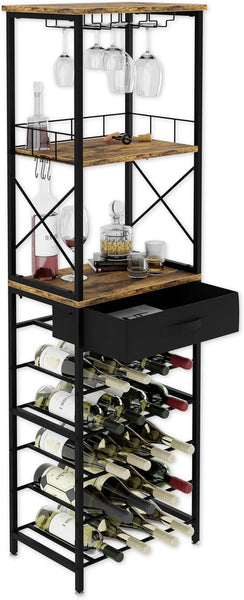 Carla Home Freestanding Wine Rack For 20 Bottles With Wood Countertop And Sturdy Metal Frame Racks