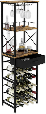 Carla Home Freestanding Wine Rack For 20 Bottles With Wood Countertop And Sturdy Metal Frame Racks