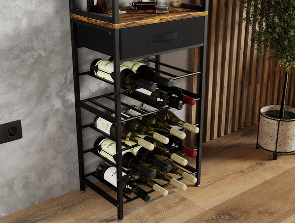 Carla Home Freestanding Wine Rack For 20 Bottles With Wood Countertop And Sturdy Metal Frame Racks
