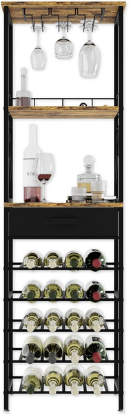 Carla Home Freestanding Wine Rack For 20 Bottles With Wood Countertop And Sturdy Metal Frame Racks