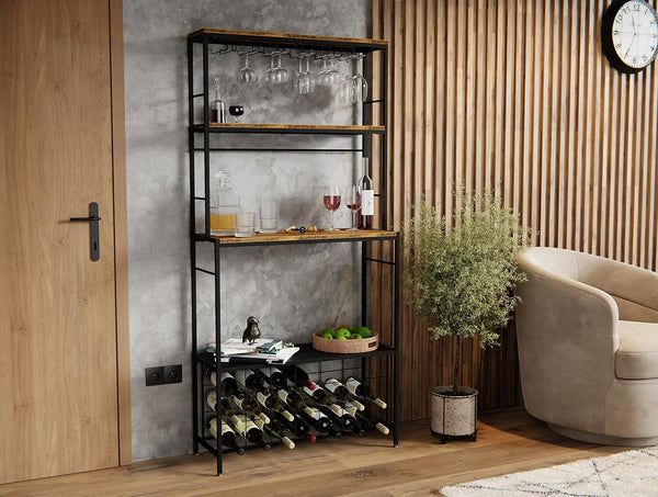 Carla Home Large Wine Rack For 20 Bottles With Wood Countertop And Sturdy Metal Frame Racks