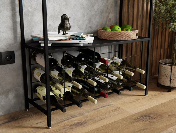 Carla Home Large Wine Rack For 20 Bottles With Wood Countertop And Sturdy Metal Frame Racks