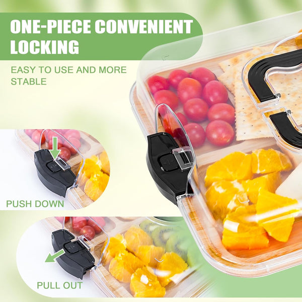 Carla Home Bamboo Charcuterie Board With Lid & Handle Ideal Gift For Kitchen Party Picnic (6 Compartments) Cutting Boards