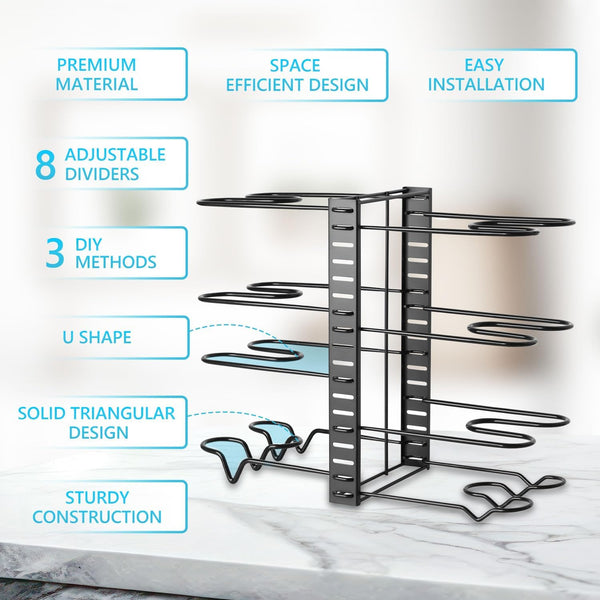 Carla Home Adjustable 8 Tier Pan Rack Pot Organizer For Kitchen Cabinet Other Kitchen Storage