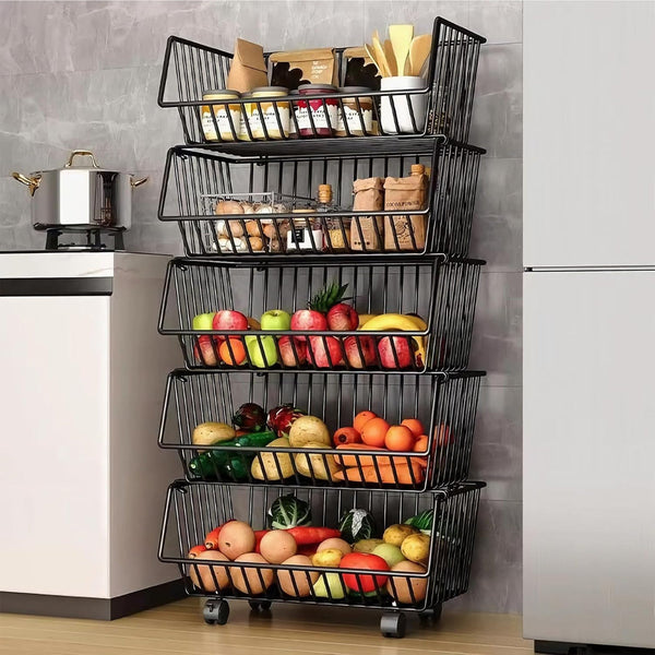 Carla Home Metal 5 Tier Rolling Vegetable And Fruit Basket Cart Stand For Kitchen Other Kitchen Storage