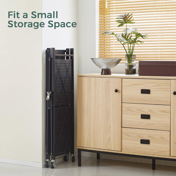 Carla Home 3 Tier Foldable Storage Shelf With Wheels For Kitchen Garage Pantry Or Basement (Black) Other Kitchen Storage