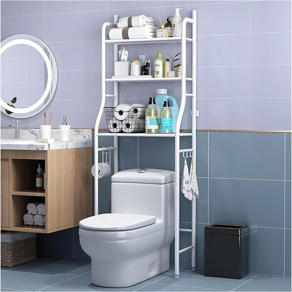 Carla Home 3 Tier Over The Toilet Storage Rack With Hooks & Paper Holder For Bathroom Laundry Room Racks & Hooks