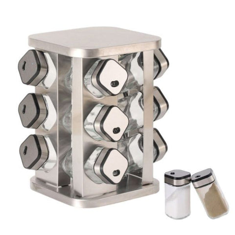 Carla Home Rotating Spice Rack Organizer With 20 Glass Jars For Kitchen Countertop Stainless Steel 25 X Cm. Spice Jars & Racks