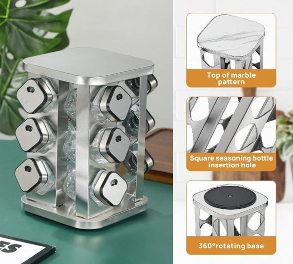 Carla Home Rotating Spice Rack Organizer With 20 Glass Jars For Kitchen Countertop Stainless Steel 25 X Cm. Spice Jars & Racks