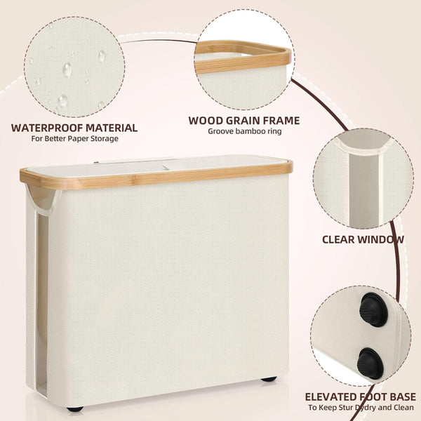 Carla Home Toilet Paper Storage Basket Holds Up 12 Rolls With Bamboo Lid And Handle For Rv Closet (White) Toilet Paper Holders & Storage