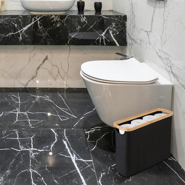 Carla Home Toilet Paper Storage Basket Holds Up 12 Rolls With Bamboo Lid And Handle For Rv Closet (Black) Toilet Paper Holders & Storage