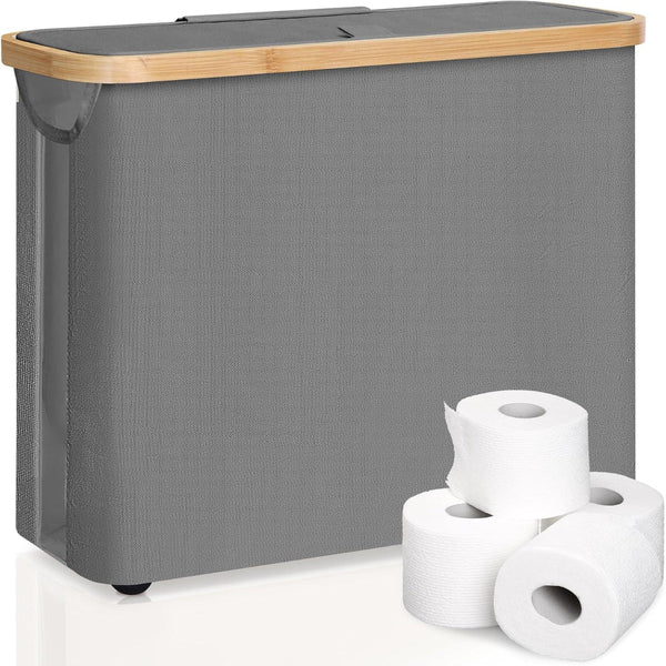 Carla Home Toilet Paper Storage Basket Holds Up 12 Rolls With Bamboo Lid And Handle For Rv Closet (Grey) Toilet Paper Holders & Storage