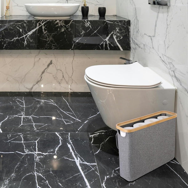 Carla Home Toilet Paper Storage Basket Holds Up 12 Rolls With Bamboo Lid And Handle For Rv Closet (Grey) Toilet Paper Holders & Storage