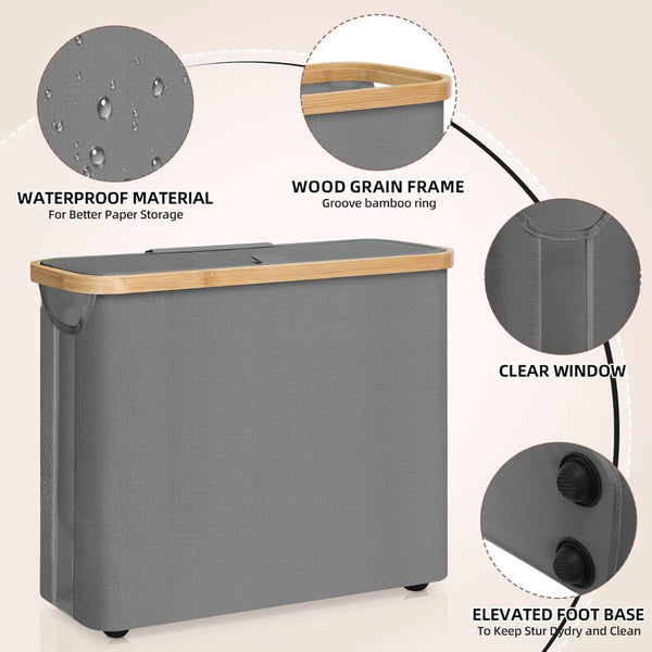 Carla Home Toilet Paper Storage Basket Holds Up 12 Rolls With Bamboo Lid And Handle For Rv Closet (Grey) Toilet Paper Holders & Storage