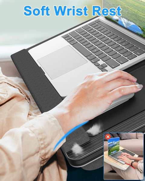 Carla Home Oversized Portable Lap Desk With Cushionmouse Pad Tablet And Phone Holder Which Fits Up To 17 Inch Laptops For Bed Or Sofa (Black) Laptop D