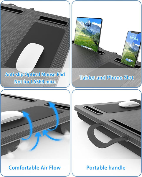 Carla Home Oversized Portable Lap Desk With Cushionmouse Pad Tablet And Phone Holder Which Fits Up To 17 Inch Laptops For Bed Or Sofa (Black) Laptop D