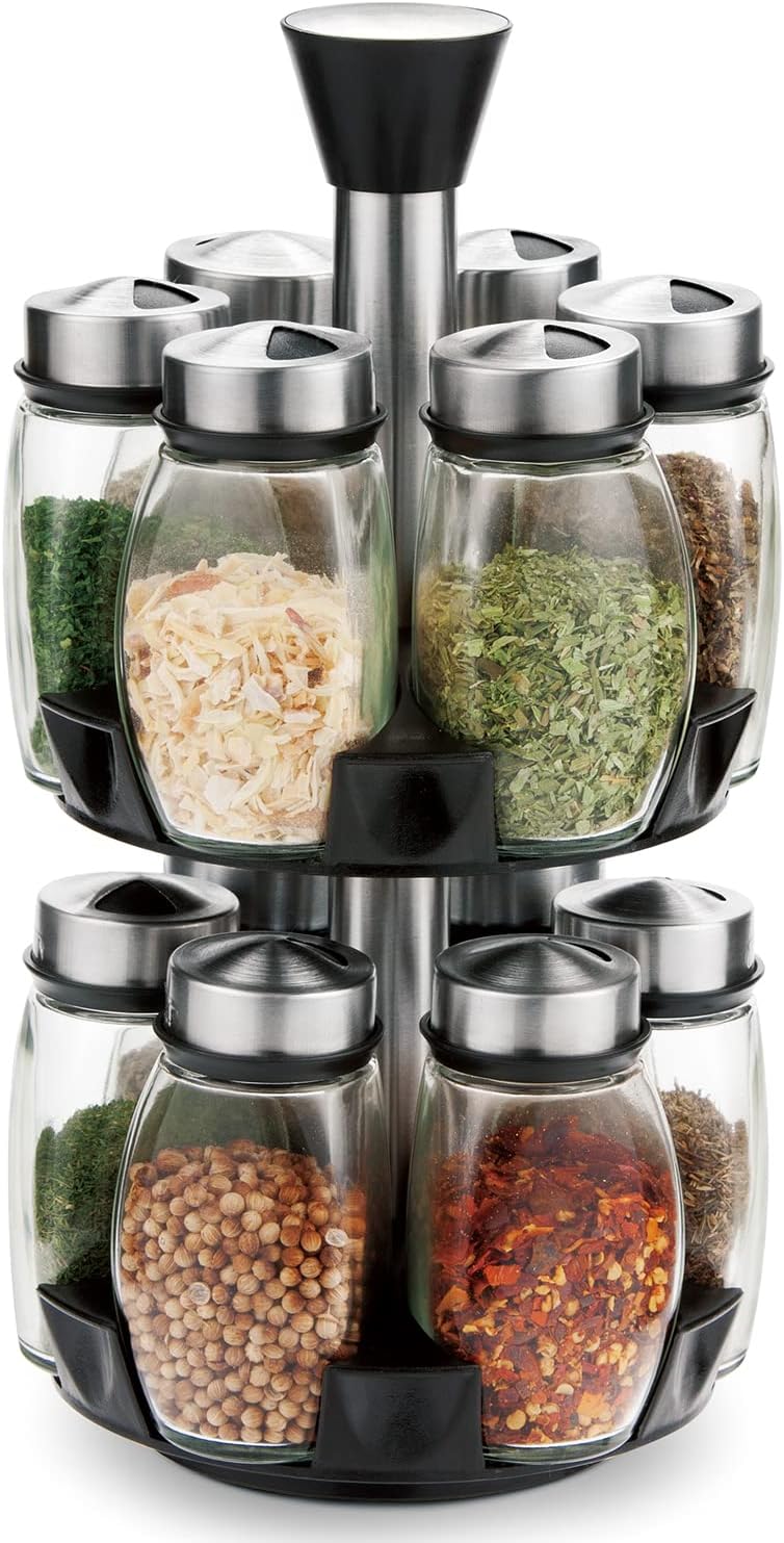 Carla Home Rotating Spice Rack Organizer With 16 Glass Jars For Kitchen Seasoning And Herb Storage Spice Jars & Racks