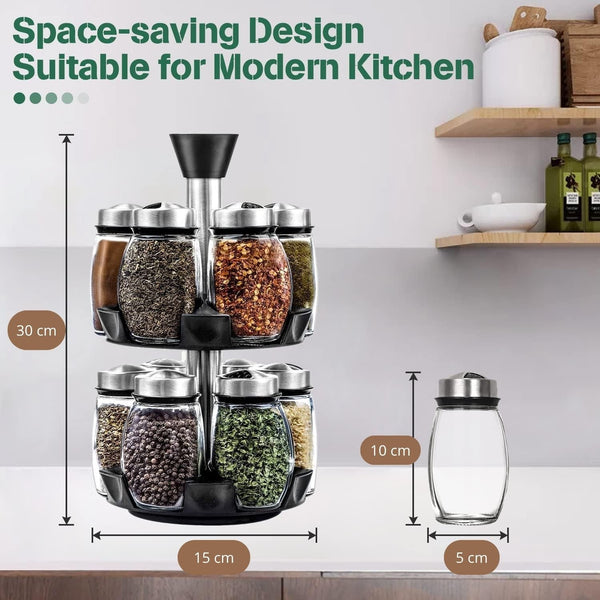 Carla Home Rotating Spice Rack Organizer With 16 Glass Jars For Kitchen Seasoning And Herb Storage Spice Jars & Racks