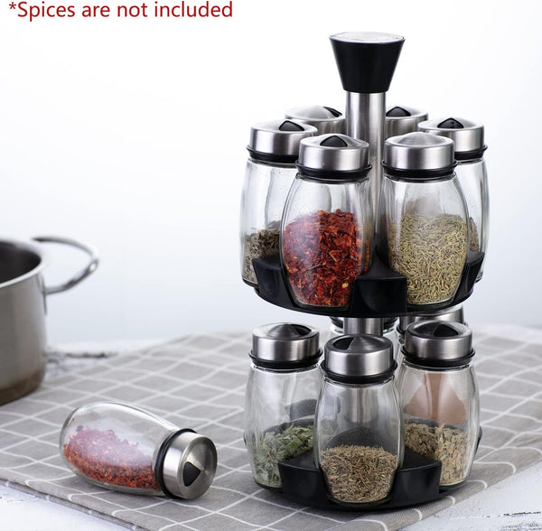 Carla Home Rotating Spice Rack Organizer With 16 Glass Jars For Kitchen Seasoning And Herb Storage Spice Jars & Racks