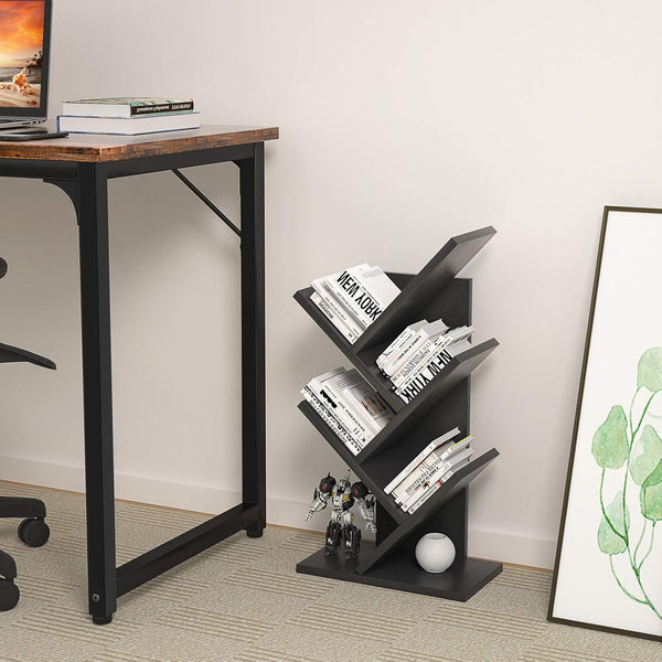 Carla Home 5 Tier Tree Bookshelf Storage Rack For Office Or Bedroom (Black) Bookshelves
