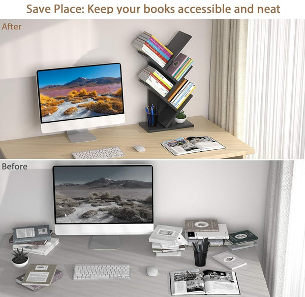 Carla Home 5 Tier Tree Bookshelf Storage Rack For Office Or Bedroom (Black) Bookshelves