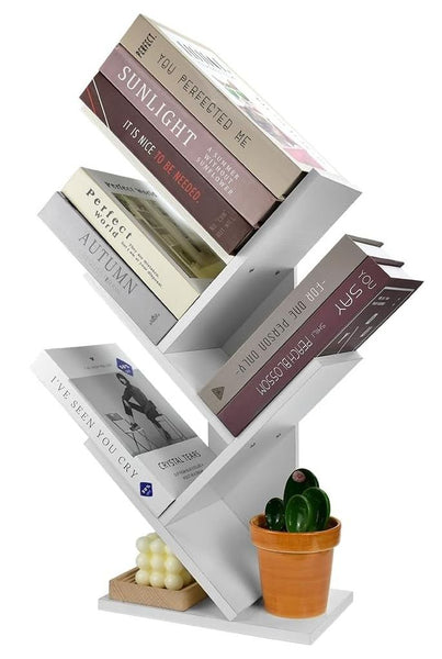 Carla Home 5 Tier Tree Bookshelf Storage Rack For Office Or Bedroom (White) Bookshelves