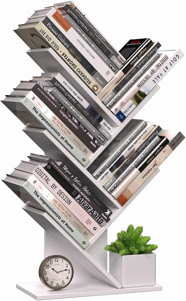 Carla Home 5 Tier Tree Bookshelf Storage Rack For Office Or Bedroom (White) Bookshelves