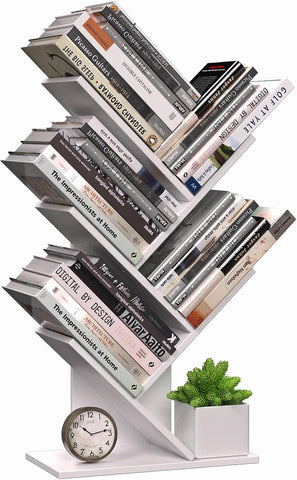 Carla Home 5 Tier Tree Bookshelf Storage Rack For Office Or Bedroom (White) Bookshelves