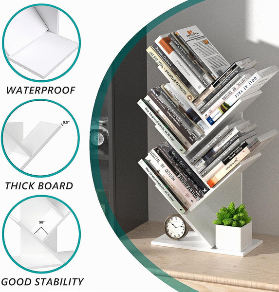 Carla Home 5 Tier Tree Bookshelf Storage Rack For Office Or Bedroom (White) Bookshelves