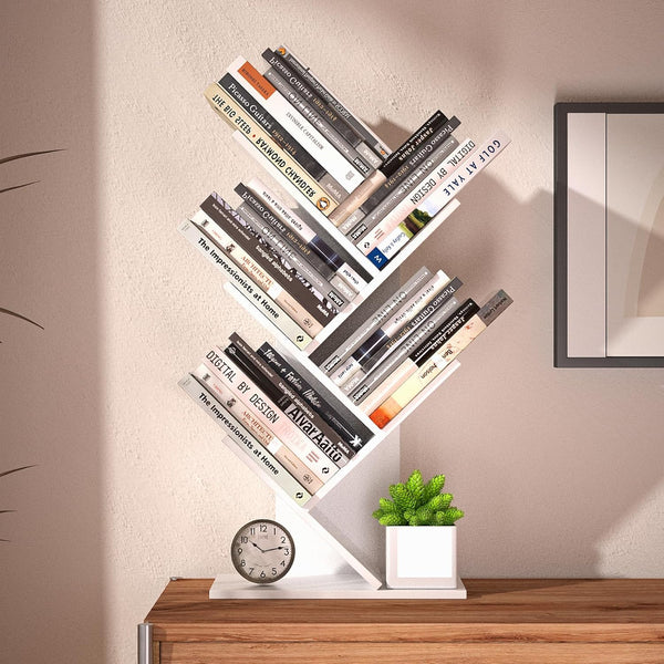 Carla Home 5 Tier Tree Bookshelf Storage Rack For Office Or Bedroom (White) Bookshelves