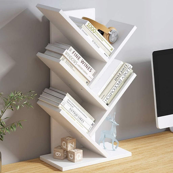 Carla Home 5 Tier Tree Bookshelf Storage Rack For Office Or Bedroom (White) Bookshelves