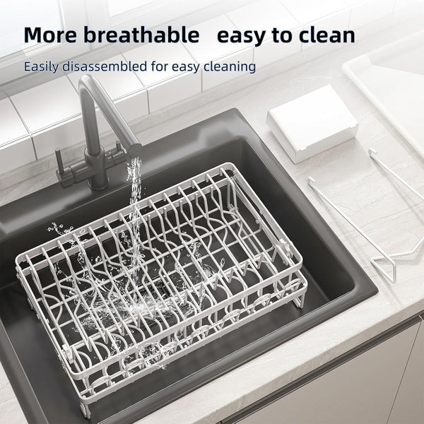 Carla Home 2 Tier Dish Drying Rack With Drainage Tray Utensil Holder Cup Hooks & Cutting Board For Kitchen (White) Other Kitchen Storage