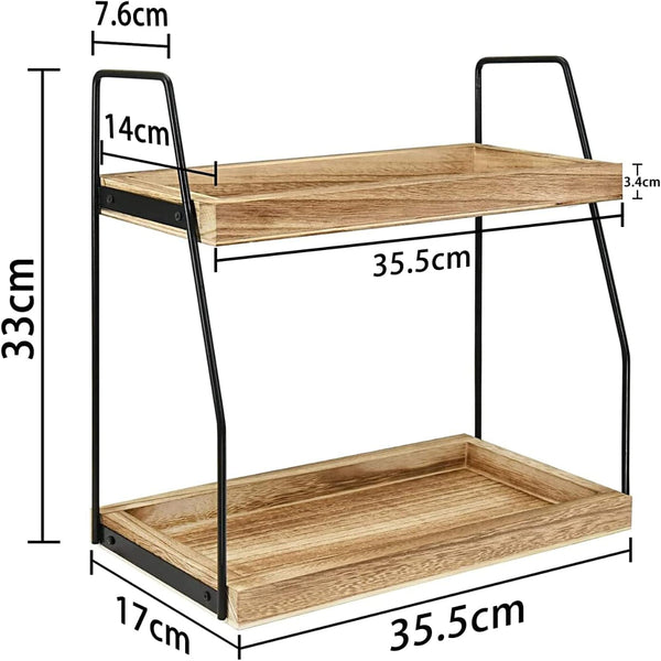 Carla Home 2 Tier Wooden Coffee Station Rack Organiser For Bar Condiments Syrups Storage Jars & Spice Shelf Spice Jars & Racks