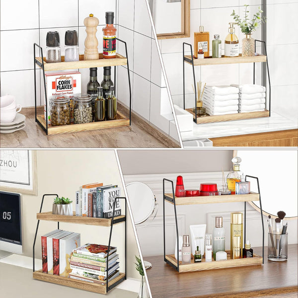Carla Home 2 Tier Wooden Coffee Station Rack Organiser For Bar Condiments Syrups Storage Jars & Spice Shelf Spice Jars & Racks