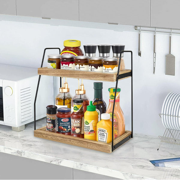 Carla Home 2 Tier Wooden Coffee Station Rack Organiser For Bar Condiments Syrups Storage Jars & Spice Shelf Spice Jars & Racks