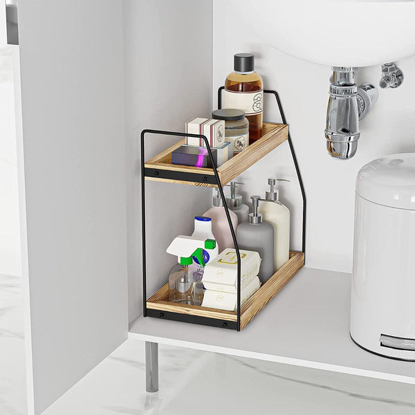 Carla Home 2 Tier Wooden Coffee Station Rack Organiser For Bar Condiments Syrups Storage Jars & Spice Shelf Spice Jars & Racks